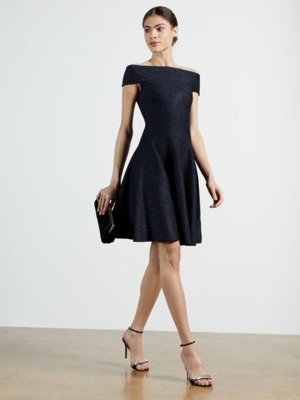 Ted Baker Shelbiy Knitted Bardot Skater Dress in Navy Size 6 NWT